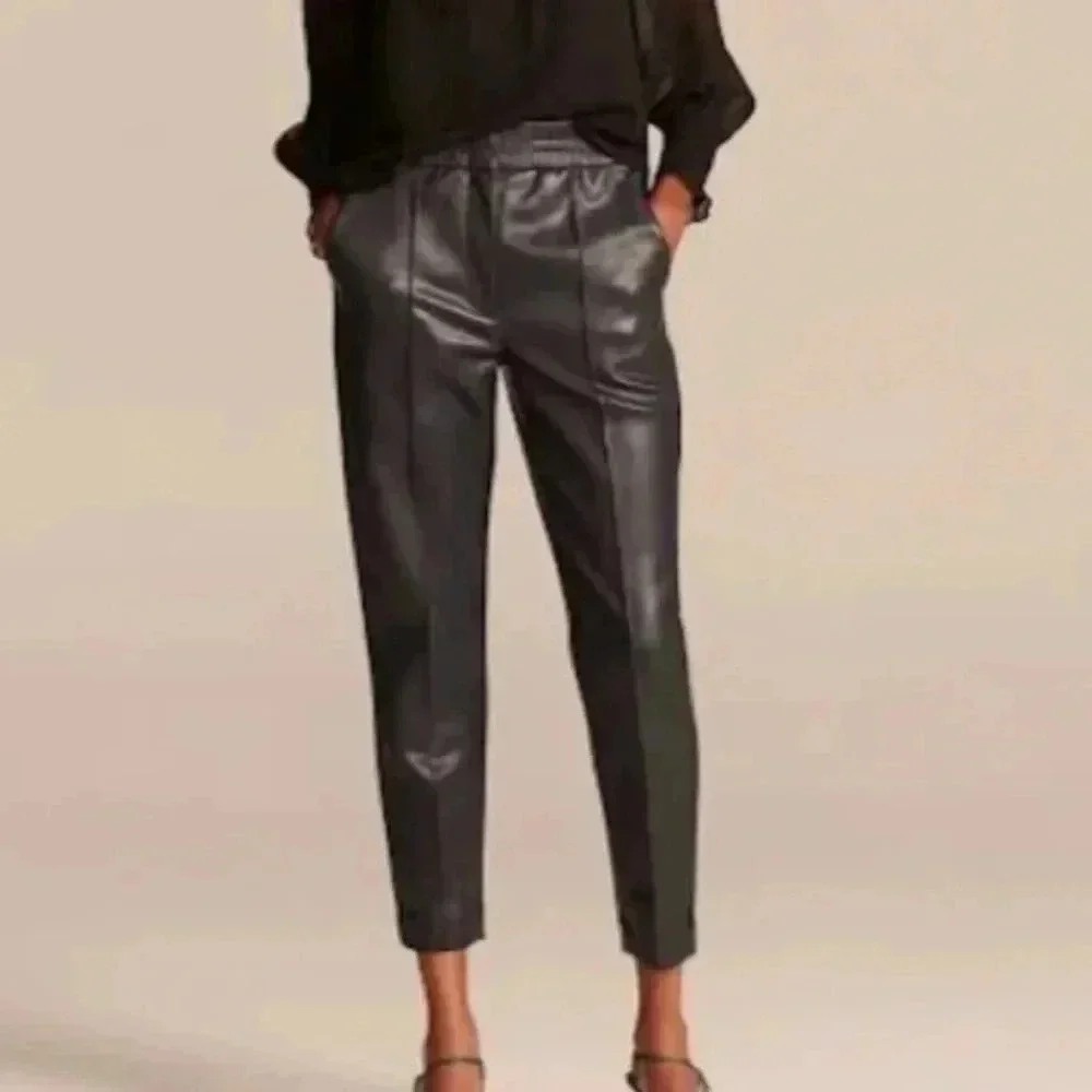 Rebecca Taylor Faux Leather Joggers Size 6 Soft Vegan Pants Pull On - Picture 5 of 5